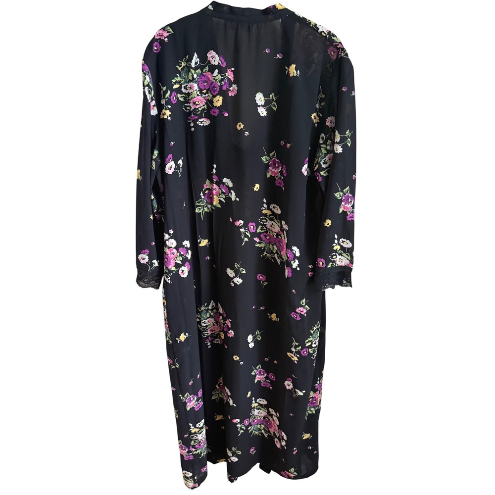 Oscar de la Renta Pink Label Floral Lace‎ Kimono Robe XL Black Romantic Luxury - Picture 5 of 5